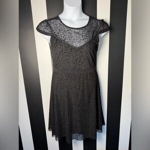 Sourpuss Black Sheer Cap-Sleeved Leopard Print Mini Dress w/ Lining; SZ XL